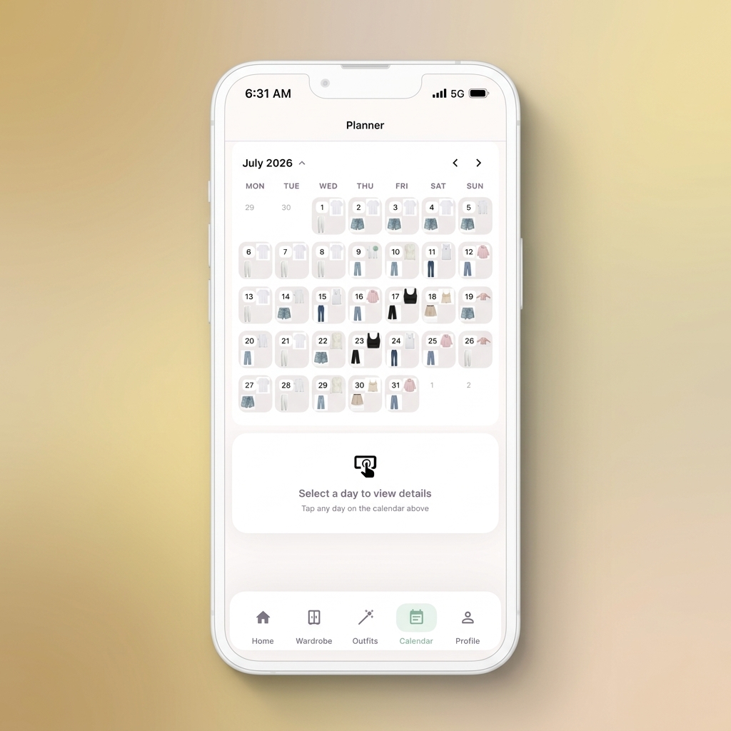 Monthly outfit planner interface