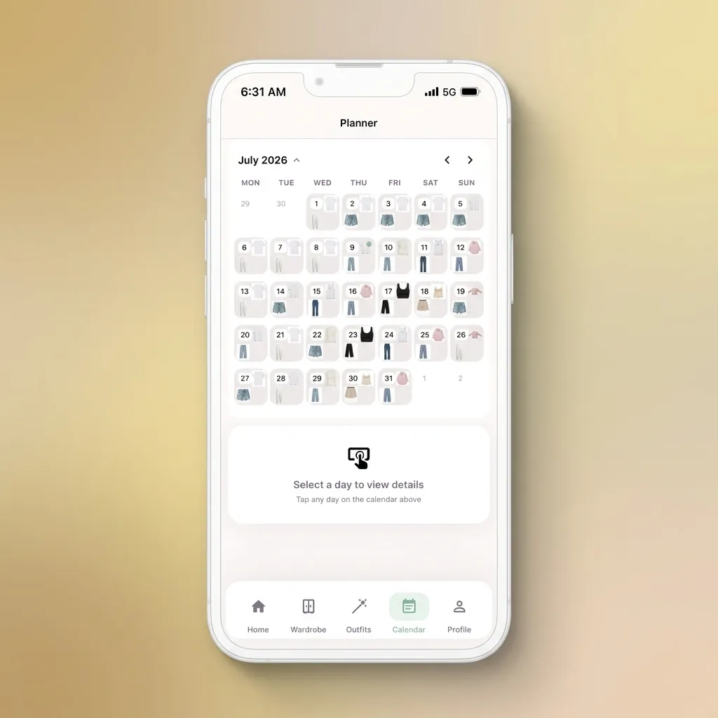 Monthly outfit planner interface